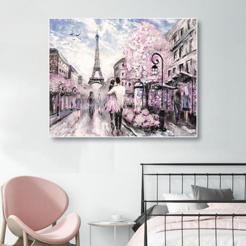 Laeacco Canvas Painting Calligraphy Paris Posters Prints Nordic Spring Street Wall Art Pictures for Home Living Room Decoration