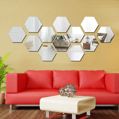 2pcs Hexagonal 3D Mirror Wall Stickers Restaurant Aisle Floor Personality Decorative Mirror Paste Living Room Sticker 6A0897