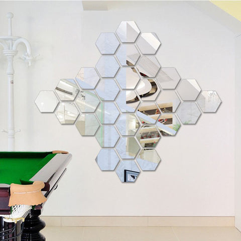 2pcs Hexagonal 3D Mirror Wall Stickers Restaurant Aisle Floor Personality Decorative Mirror Paste Living Room Sticker 6A0897