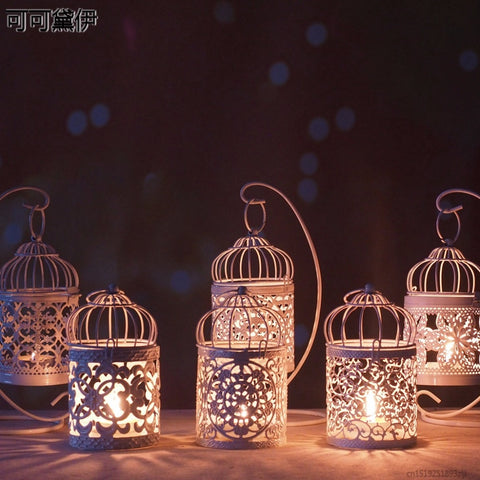 1PC White Hollow Holder Candlestick Tealight Hanging Lantern Bird Cage Vintage Wrought New