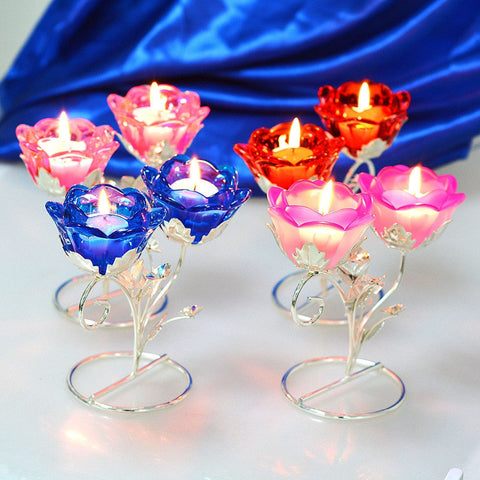 Crystal Candle Holder Crystal Double Rose Tea Light Candlestick Holder Centerpiece Wedding Decor home centerpieces