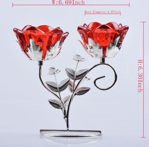 Crystal Candle Holder Crystal Double Rose Tea Light Candlestick Holder Centerpiece Wedding Decor home centerpieces