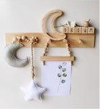 Nordic Wooden Beads Ornament Double Star Moon Kids Room Decoration Baby Crib Tent Hanging Pendant Wall Decor Photography Props