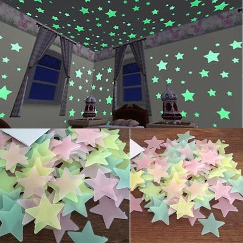 100PC Kids Bedroom Fluorescent Glow In The Dark Stars Glow Wall Stickers Stars Luminous luminous glow sticker color 8.13