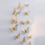 12 Pcs/Set 3D Wall Stickers Butterfly Hollow Paper 3Sizes Silver Gold for Fridge Stickers Home Party Wedding Decor Free Shipping