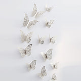 12 Pcs/Set 3D Wall Stickers Butterfly Hollow Paper 3Sizes Silver Gold for Fridge Stickers Home Party Wedding Decor Free Shipping