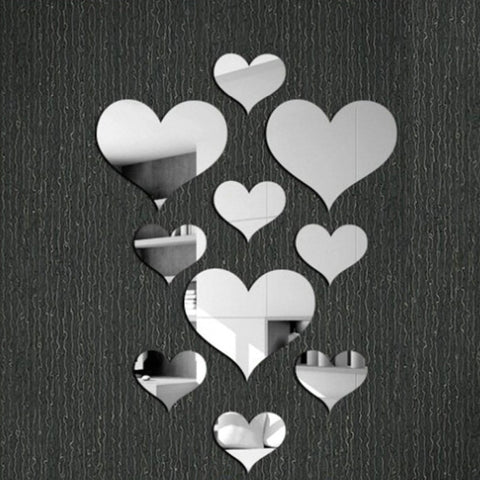 10pcs Love Heart Acrylic 3D Mirror Wall Sticker Mural Decal Removable Stickers   L1025