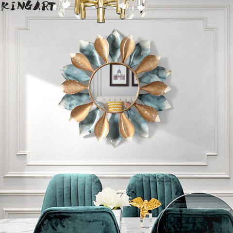 Antique Wall Mirror Creative Leaf Round Wall Mirror Modern Design Vintage  Brief Style Metal Wall Mirror Living Room Home Decor