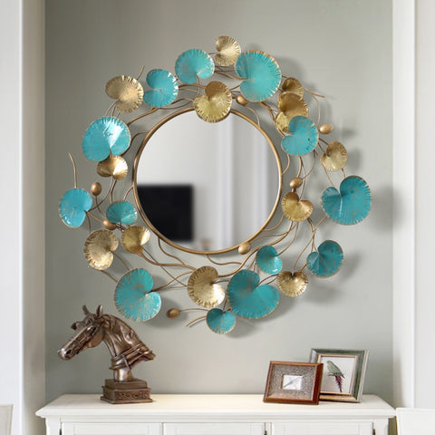 Big Metal Wall Mirror Round Wall Mirror with Metal Frame Hanging Mural Retro Wall Mirror For Living Room Home Decoration Craft