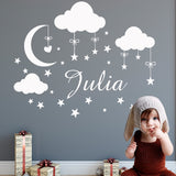 Personalized Custom Name Cloud Moon Stars Wall Sticker Vinyl Art Decals For Kids Babys Room Decoration Girls Bedroom Decor Mural