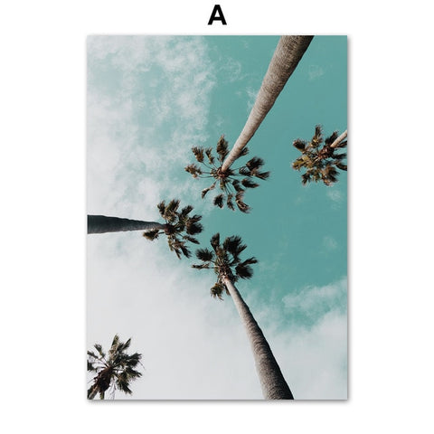 Coconut Palm Tree Pink Beach Sea Umbrella Wall Art Canvas Painting Nordic Posters And Prints Wall Pictures For Living Room Decor