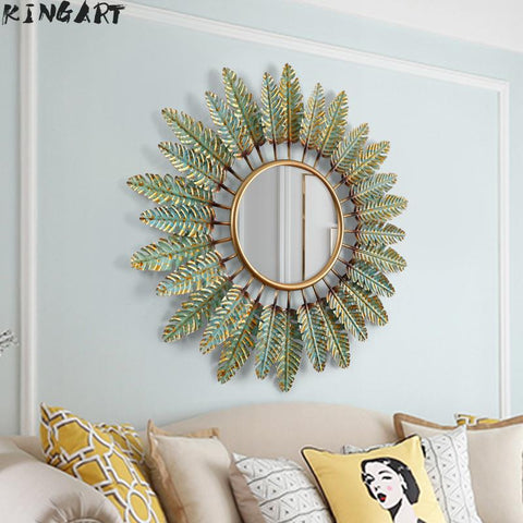 Antique Big Wall Mirror With Frame Metal Round Wall Mirror Decor For Living Large Living Room Mural Hanging Retro Wall Mirror