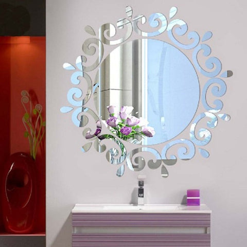 Entrance ceiling Mirror Sticker,Luxury Flower Vine Decorative Dressing Up Mirror Art Vinyl Mural Decor Ceiling Wall