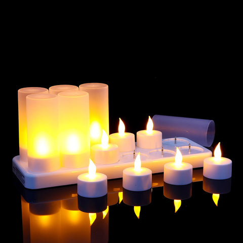 12pcs LED Rechargeable Candle Lamp Flame Flashing Tea Light Home Wedding Birthday Party Decoration 220V with AU Plug