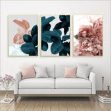 Modern Abstract Pink Flowers Green Plants Poster Print Canvas Painting Pictures Home Wall Art Decoration Can Be Customized