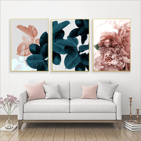 Modern Abstract Pink Flowers Green Plants Poster Print Canvas Painting Pictures Home Wall Art Decoration Can Be Customized