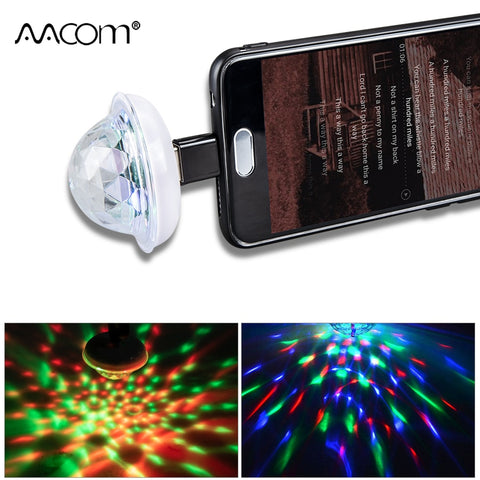 Music Sensor USB Mini Disco Stage Lighting Effect Light DJ Crystal Magic Ball Lamp Apply to Phone Micro usb/Lightning/Type C